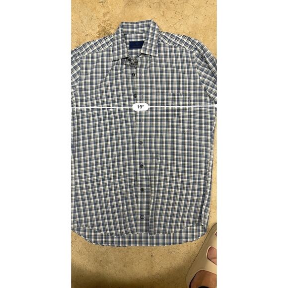 David Donahue Dress Shirt Mens Large Blue Check Twill Button Up Work Designer M - Picture 7 of 9